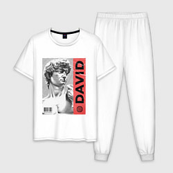 Пижама хлопковая мужская Обложка журнала Статуя Давида, цвет: белый