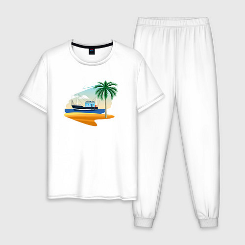 Мужская пижама Яхта и пляж / Белый – фото 1