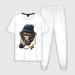Пижама хлопковая мужская Monkey Boy, цвет: белый