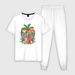 Пижама хлопковая мужская Летний коктейль, цвет: белый