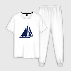 Пижама хлопковая мужская Парусная лодка, цвет: белый