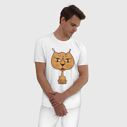 Пижама хлопковая мужская Кошечка, цвет: белый — фото 2