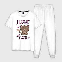 Пижама хлопковая мужская I Love Cats, цвет: белый