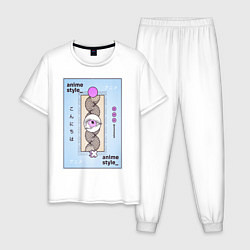 Пижама хлопковая мужская Anime style, цвет: белый