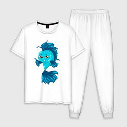 Пижама хлопковая мужская Голубая рыбка, цвет: белый