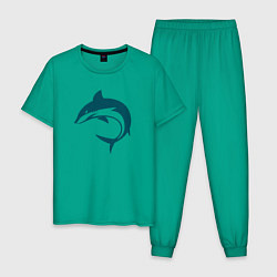 Пижама хлопковая мужская Акула, цвет: зеленый