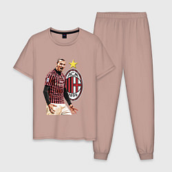 Пижама хлопковая мужская Zlatan Ibrahimovic Milan Italy, цвет: пыльно-розовый