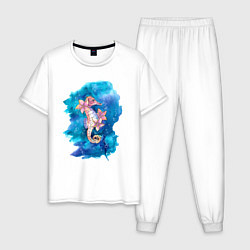 Пижама хлопковая мужская Морской конек, цвет: белый
