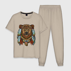 Пижама хлопковая мужская Славянский медведь, цвет: миндальный