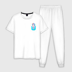 Пижама хлопковая мужская Карманный единорог, цвет: белый