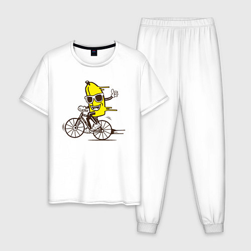 Мужская пижама Банан на велосипеде / Белый – фото 1