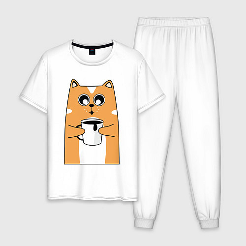 Мужская пижама Милый кот / Белый – фото 1