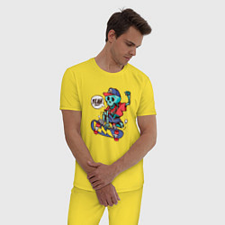 Пижама хлопковая мужская Скелет на скейте, цвет: желтый — фото 2