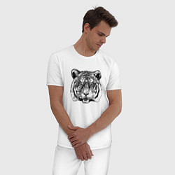 Пижама хлопковая мужская Тигр голова, цвет: белый — фото 2
