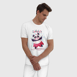 Пижама хлопковая мужская Панда танец, цвет: белый — фото 2