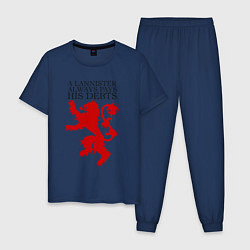Пижама хлопковая мужская Logo and quotes Lannister, цвет: тёмно-синий