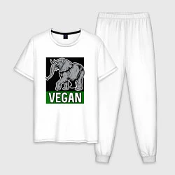 Пижама хлопковая мужская Vegan elephant, цвет: белый