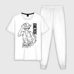 Пижама хлопковая мужская Луффи One Piece Большой куш, цвет: белый