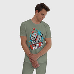 Пижама хлопковая мужская Майнкрафт Волк, Minecraft Wolf, цвет: авокадо — фото 2