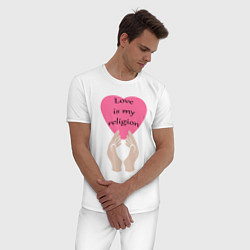 Пижама хлопковая мужская Любовь – это моя религия, цвет: белый — фото 2