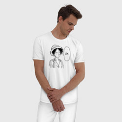 Пижама хлопковая мужская Манки Д Луффи - Ванпанчмен, цвет: белый — фото 2
