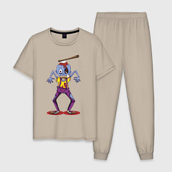 Пижама хлопковая мужская Отвязный зомби, цвет: миндальный