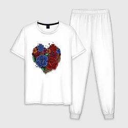Пижама хлопковая мужская Цветочное сердце, цвет: белый