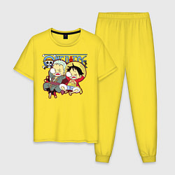Пижама хлопковая мужская Малыши Зоро и Луффи One Piece, цвет: желтый