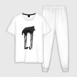 Пижама хлопковая мужская Волк, цвет: белый