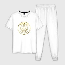 Пижама хлопковая мужская PSG GOLD LOGO ПСЖ ЗОЛОТО, цвет: белый