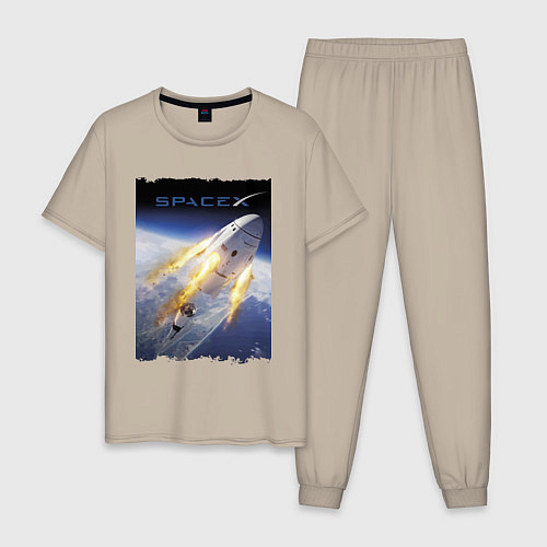 Мужская пижама Путешествие к звёздам, Space X / Миндальный – фото 1
