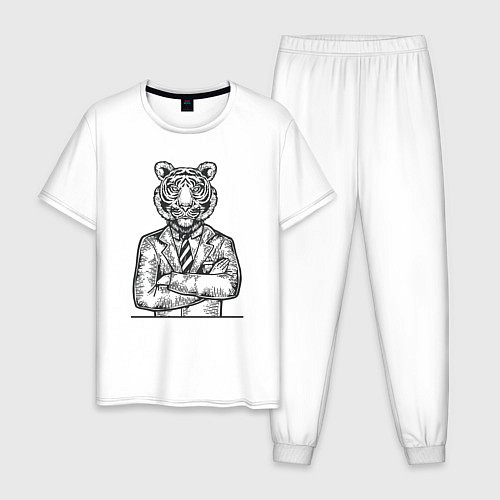 Мужская пижама Модный Тигр / Белый – фото 1