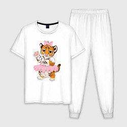 Пижама хлопковая мужская Tiger Girl, цвет: белый