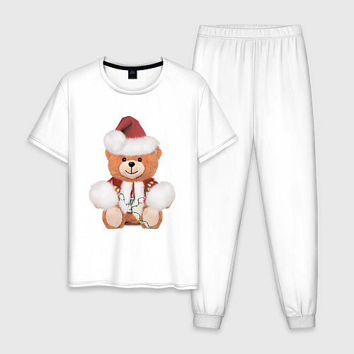 Мужская пижама Новогодний медвежонок / Белый – фото 1