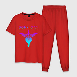 Пижама хлопковая мужская BON JOVI NEON LOGO HEART, цвет: красный