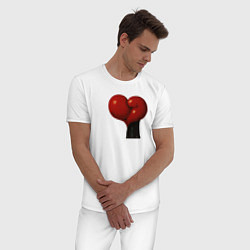 Пижама хлопковая мужская Боксерские перчатки- сердце, цвет: белый — фото 2