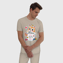 Пижама хлопковая мужская Котенок в кармане, цвет: миндальный — фото 2