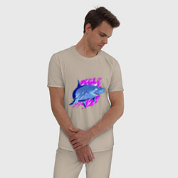 Пижама хлопковая мужская Неоновая акула Neon shark, цвет: миндальный — фото 2