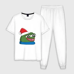 Пижама хлопковая мужская Pepe, pepe happy, Пепе хеппи, pepe happy new year, цвет: белый