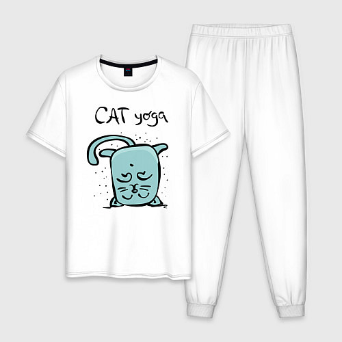 Мужская пижама Кот и йога / Белый – фото 1