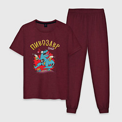 Пижама хлопковая мужская Пивозавр Зомби, цвет: меланж-бордовый