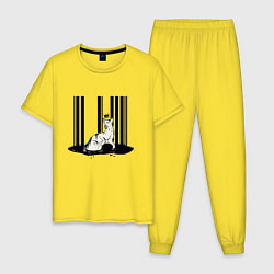 Пижама хлопковая мужская Штрих код королевы кошка, цвет: желтый