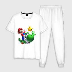 Пижама хлопковая мужская Mario&Yoshi, цвет: белый