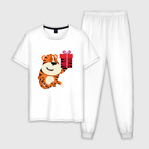 Мужская пижама Тигренок с подарком к Новому Году / Белый – фото 1