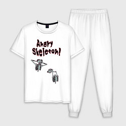 Пижама хлопковая мужская Angry skeleton, цвет: белый