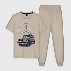 Пижама хлопковая мужская Mercedes Gelendwagen G63 AMG G-class G400d, цвет: миндальный