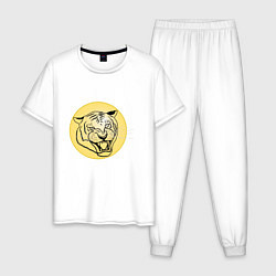 Пижама хлопковая мужская Тигр на новогоднем шарике, цвет: белый
