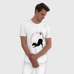 Пижама хлопковая мужская Кошка и потягушки, цвет: белый — фото 2