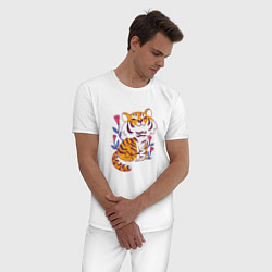 Пижама хлопковая мужская Cute little tiger cub, цвет: белый — фото 2