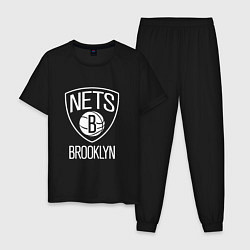 Пижама хлопковая мужская Бруклин Нетс логотип, цвет: черный